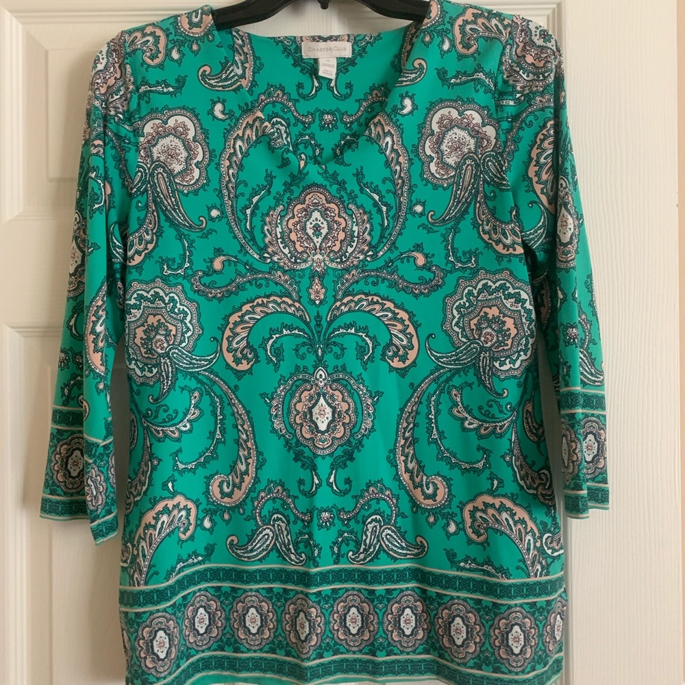 XS 3/4 Sleeve Charter Club V neck top